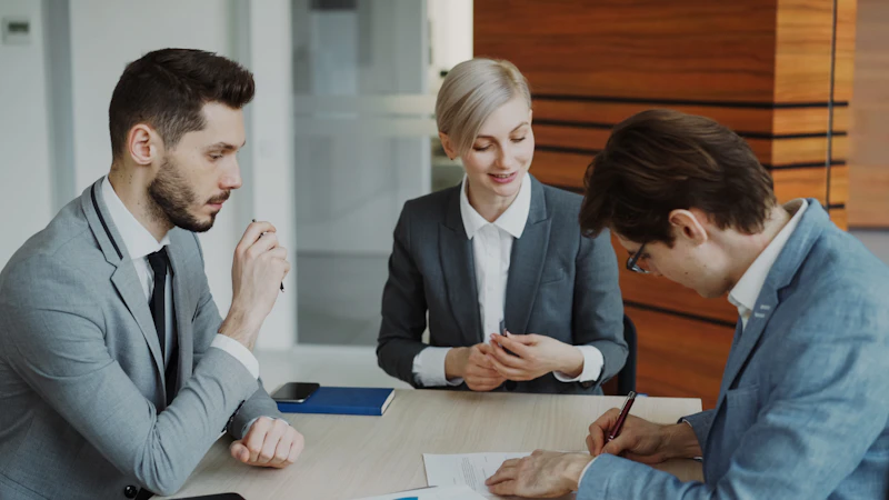 Reunião em escritório com assinatura de contrato